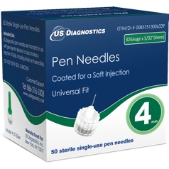 US Diagnostics 32G 5/32 (4mm) Insulin Pen Needles 100ct